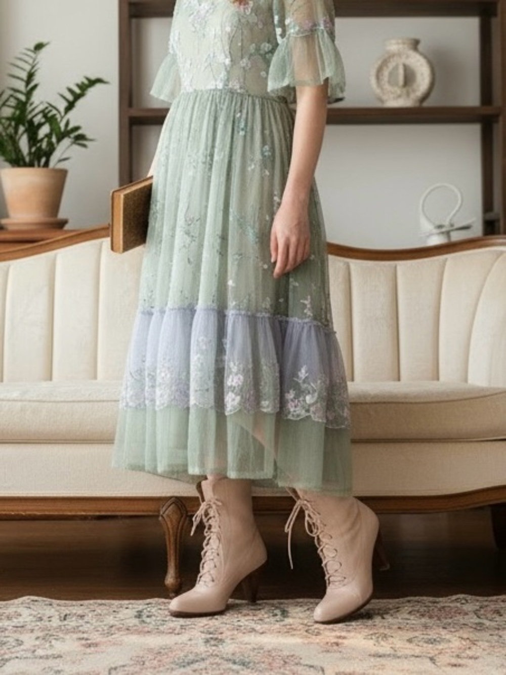 Vintage Blush Lace-Up Ankle Boots